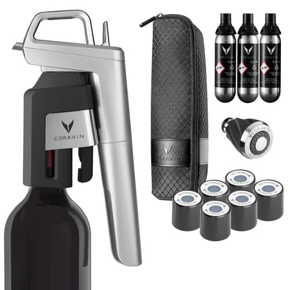 Coravin Timeless Six Plus - Wine Preservation System and Aerator - Includes 3 Argon Gas Capsules, 6 Screwcaps, Aerator, and Carry Case - Silver