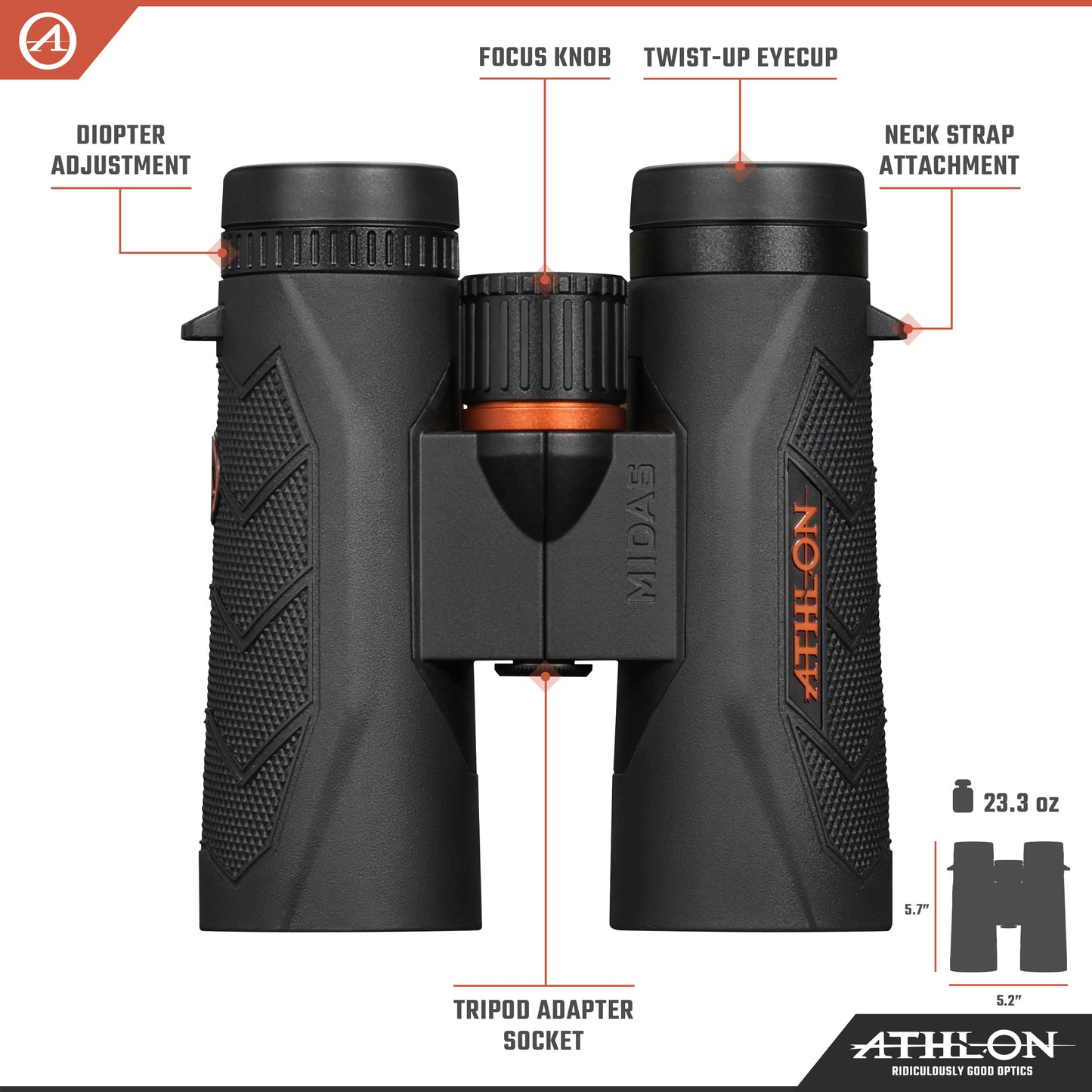 Athlon Optics 8x42 Midas G2 UHD Black Binoculars with Eye Relief for Adults and Kids, High-Powered Binoculars for Hunting, Birdwatching, and More