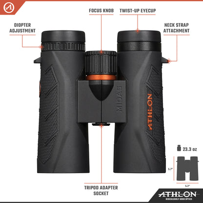 Athlon Optics 8x42 Midas G2 UHD Black Binoculars with Eye Relief for Adults and Kids, High-Powered Binoculars for Hunting, Birdwatching, and More