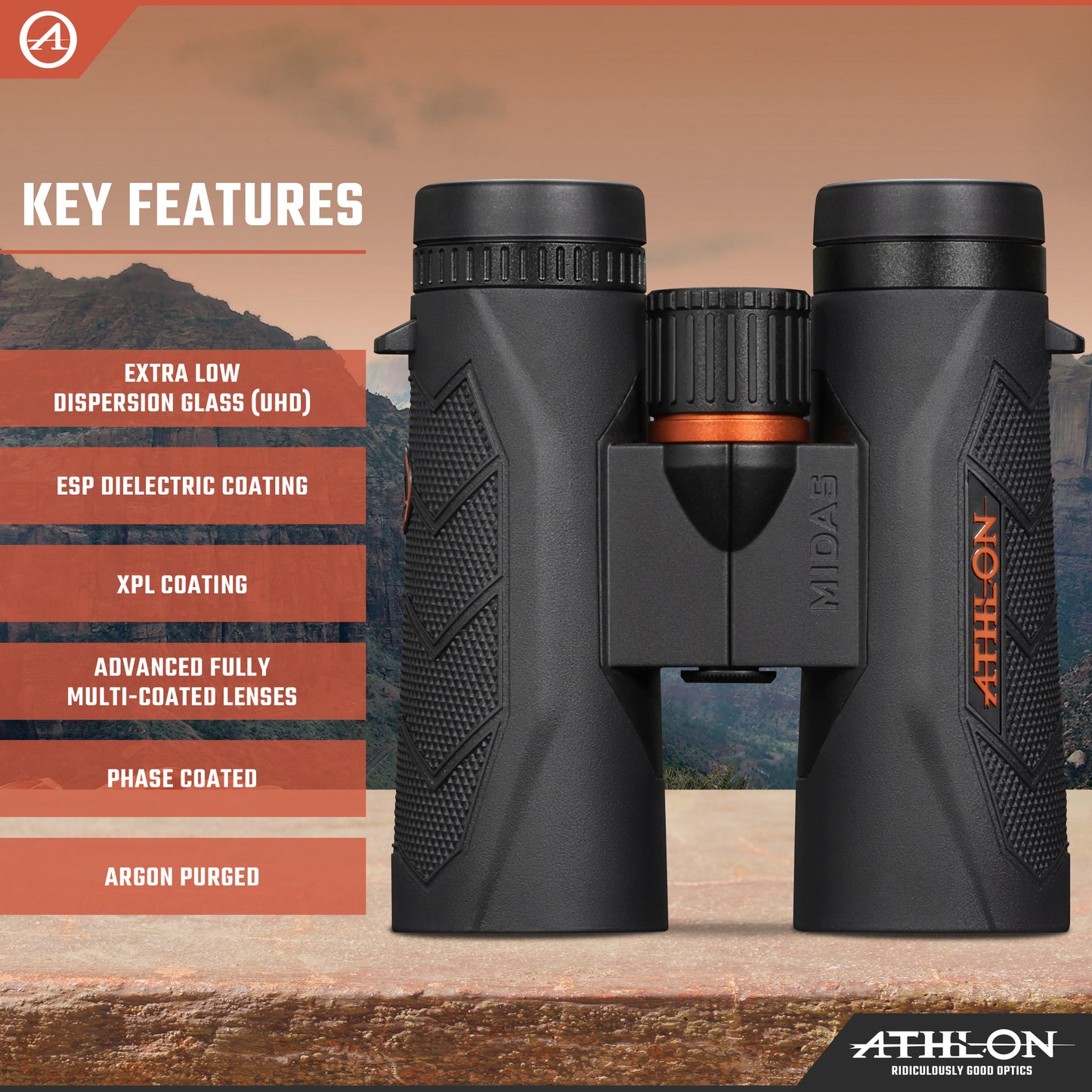 Athlon Optics 8x42 Midas G2 UHD Black Binoculars with Eye Relief for Adults and Kids, High-Powered Binoculars for Hunting, Birdwatching, and More