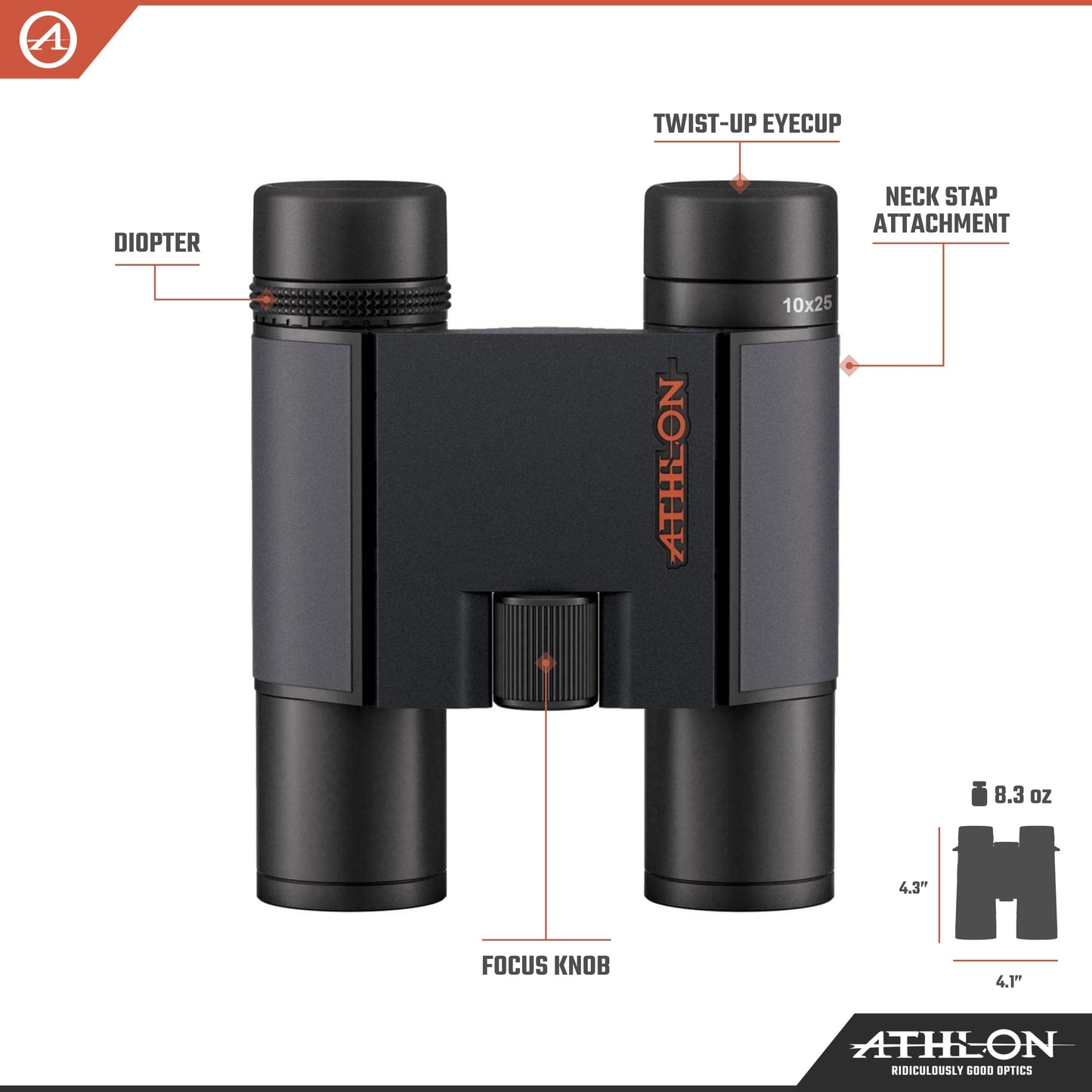 Athlon Optics 10x25 Midas G2 UHD Black Binoculars with Eye Relief for Adults and Kids, High-Powered Binoculars for Hunting, Birdwatching, and More