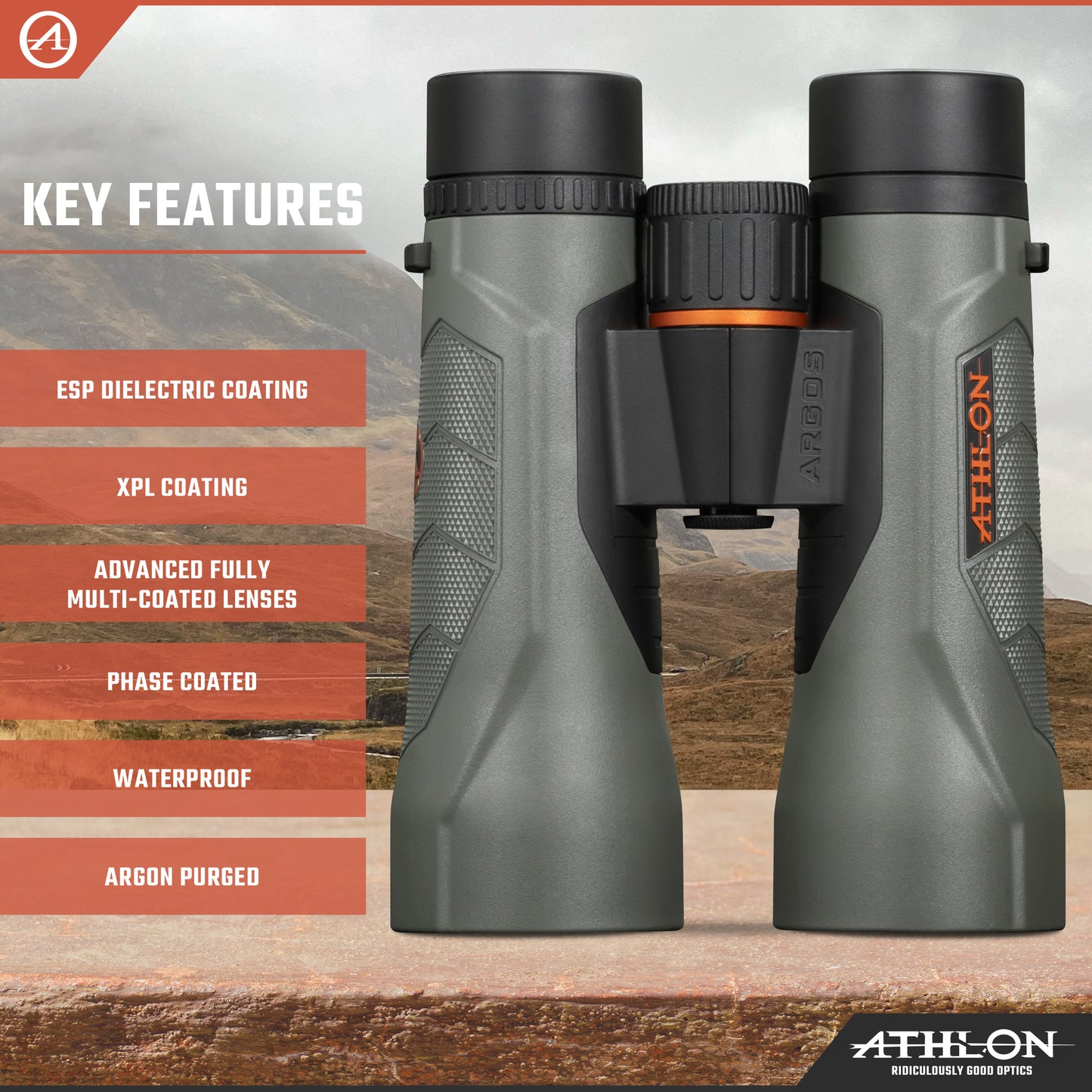 Athlon Optics 10x50 Argos G2 HD Gray Binoculars with Eye Relief for Adults and Kids, High-Powered Binoculars for Hunting, Birdwatching, and More