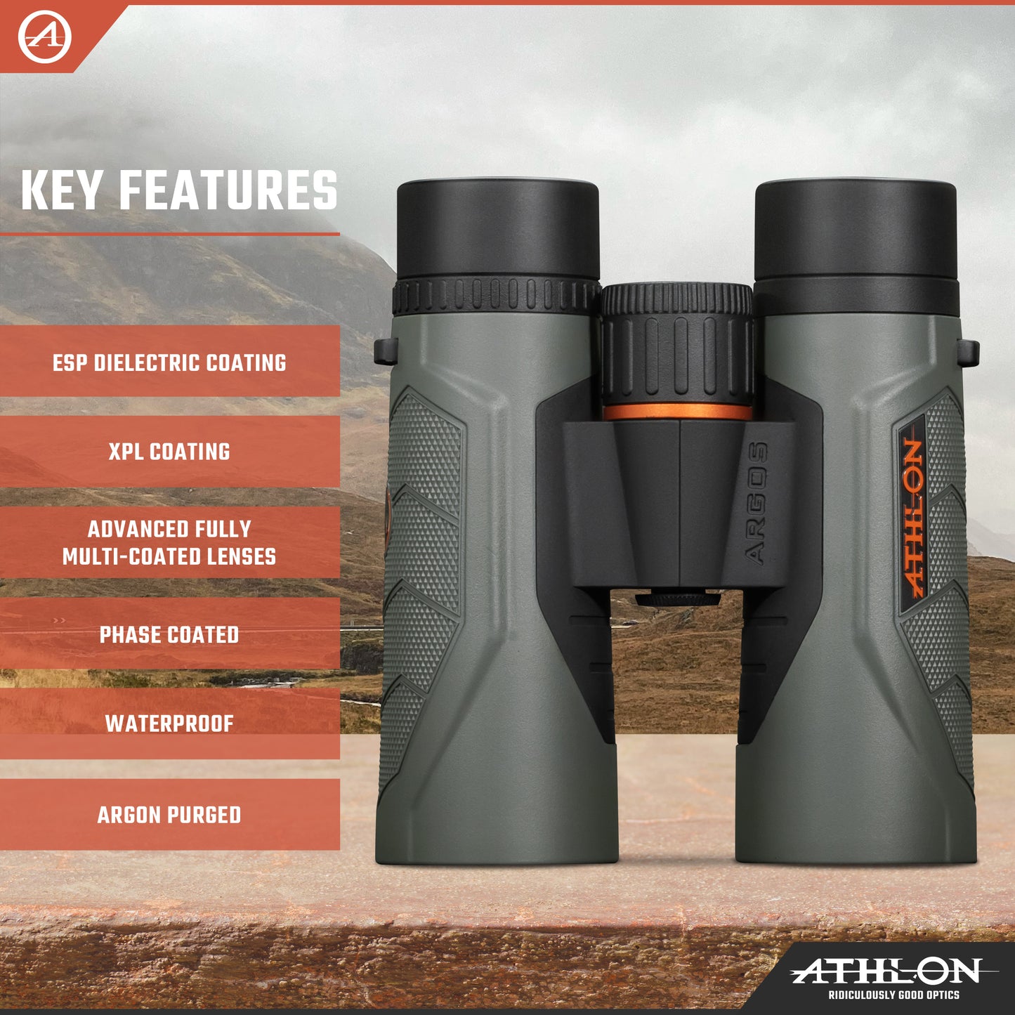Athlon Optics 10x42 Argos G2 HD Gray Binoculars with Eye Relief for Adults and Kids, High-Powered Binoculars for Hunting, Birdwatching, and More