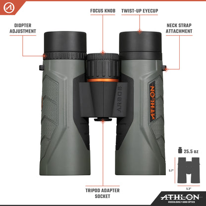 Athlon Optics 8x42 Argos G2 HD Gray Binoculars with Eye Relief for Adults and Kids, High-Powered Binoculars for Hunting, Birdwatching, and More