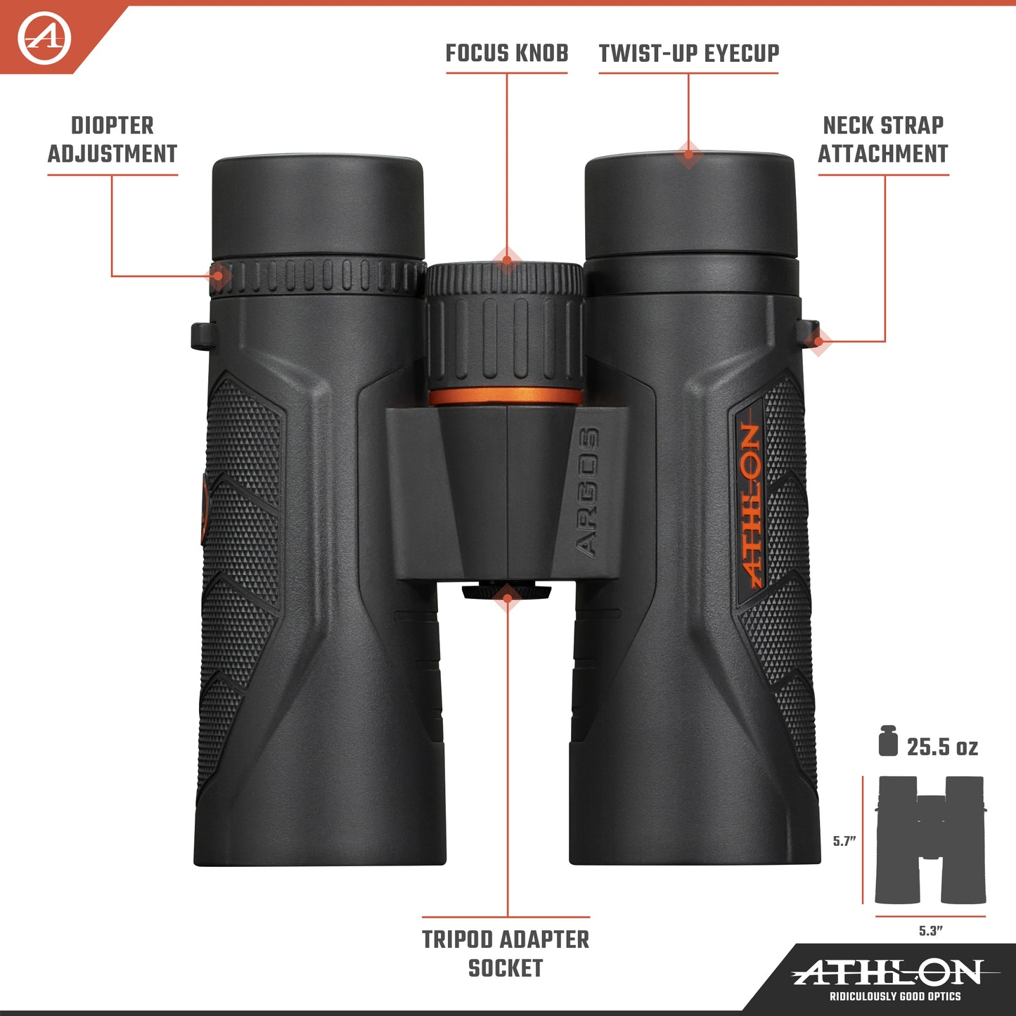 Athlon Optics 8x42 Argos G2 HD Black Binoculars with Eye Relief for Adults and Kids, High-Powered Binoculars for Hunting, Birdwatching, and More