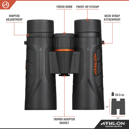 Athlon Optics 8x42 Argos G2 HD Black Binoculars with Eye Relief for Adults and Kids, High-Powered Binoculars for Hunting, Birdwatching, and More
