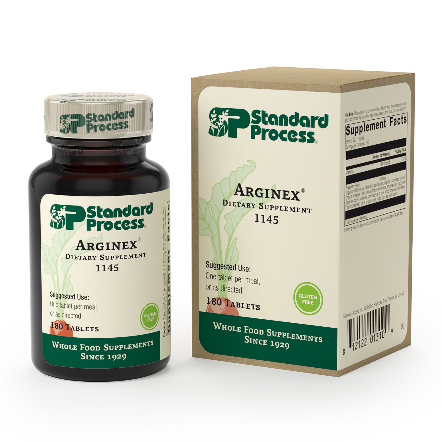 Standard Process Arginex - Whole Food Formula for Body Cleanse Organs - Liver Support and Kidney Health Supplement with Vitamin A, Oat Flour, Buckwheat and Ascorbic Acid - 180 Tablets