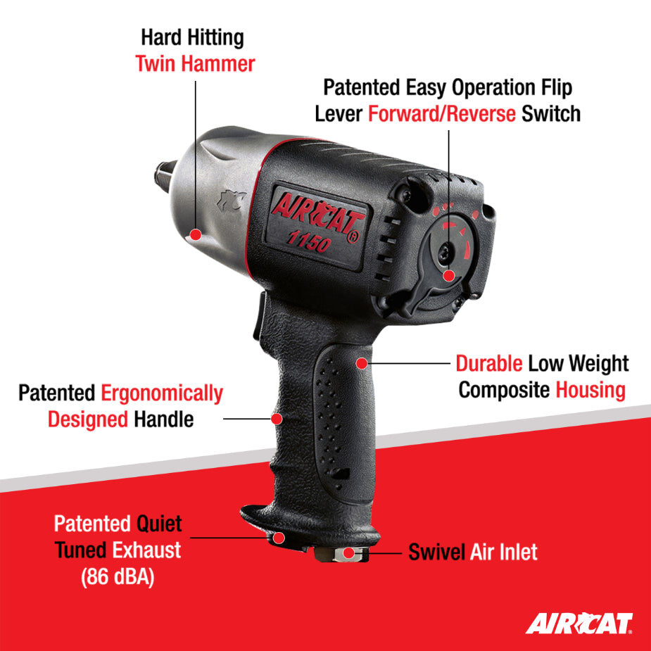 AIRCAT 1150 1/2-Inch Drive ""Killer Torque"" Composite Impact Wrench 1295 ft-lbs