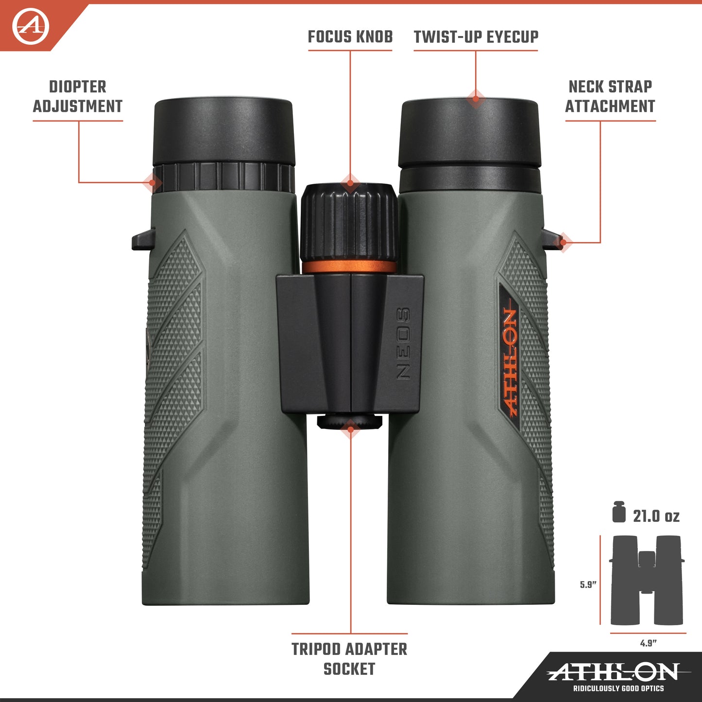 Athlon Optics 10x42 Neos G2 HD Binoculars with Eye Relief for Adults and Kids, High-Powered Binoculars for Hunting, Birdwatching, and More