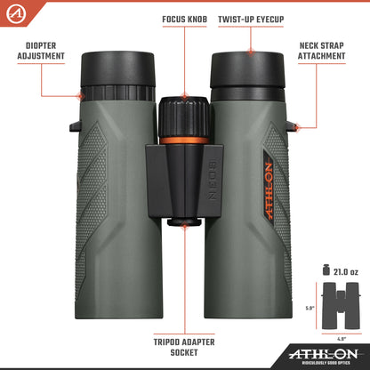 Athlon Optics 8x42 Neos G2 HD Binoculars with Eye Relief for Adults and Kids, High-Powered Binoculars for Hunting, Birdwatching, and More