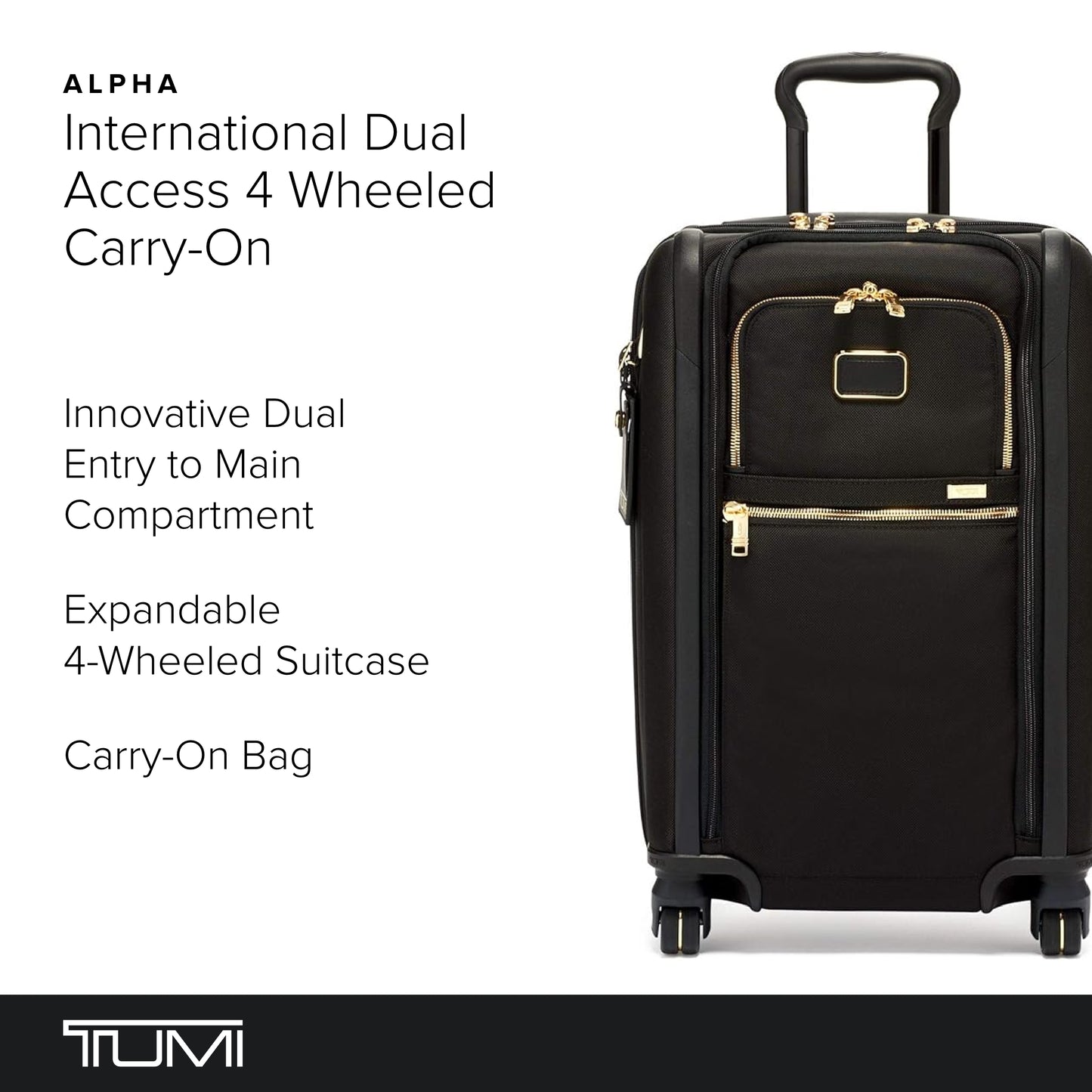 TUMI - Alpha 3 International Dual Access 4 Wheeled Carry-On Luggage - 22 Inch Rolling Suitcase for Men and Women - Black/Gold
