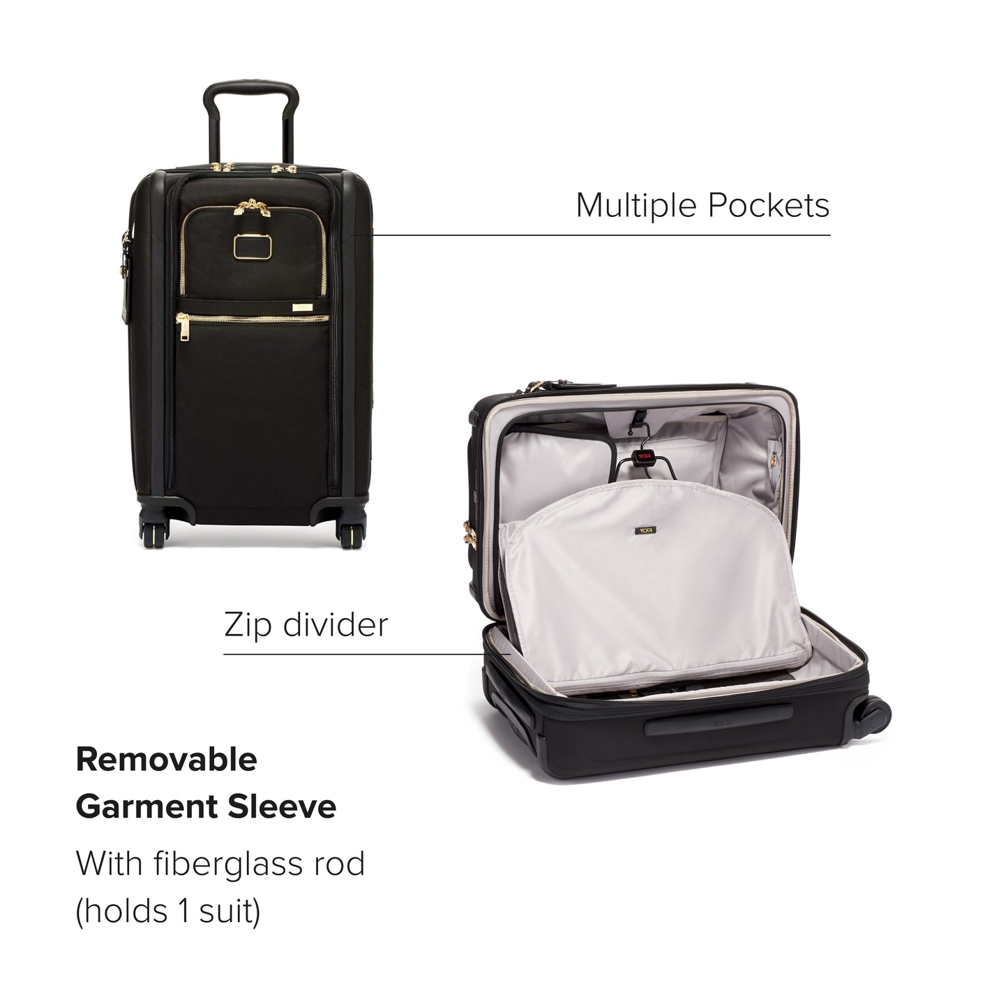 TUMI - Alpha 3 International Dual Access 4 Wheeled Carry-On Luggage - 22 Inch Rolling Suitcase for Men and Women - Black/Gold