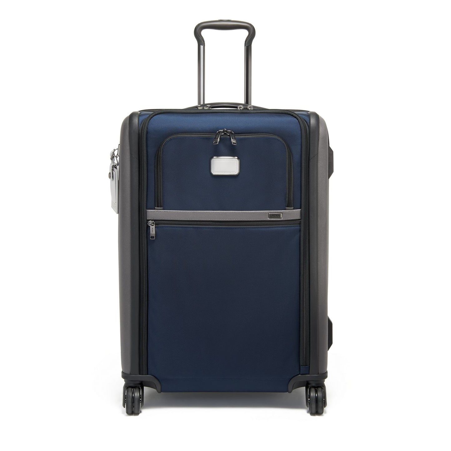 TUMI - Alpha Medium Dual Access Expandable 4-Wheeled Checked Luggage - Zipper Expansion - Durable Ballistic Nylon - Medium Capacity Suitcase with TSA Lock - Navy/Grey