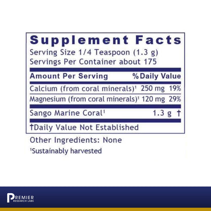 Premier Research Premier Calcium Magnesium, 8 Oz Powder - 100% Coral Mineral Powder Ideal Whole-Body Support, Especially for The Bones, Joints, Teeth, and an Alkaline pH