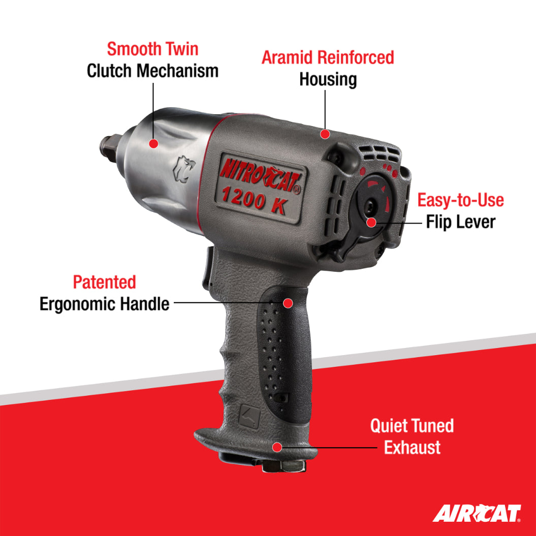 AIRCAT 1200-K 1/2-Inch Nitrocat Kevlar and Composite Twin Clutch Impact Wrench 1295 ft-lbs
