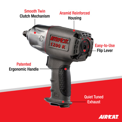 AIRCAT 1200-K 1/2-Inch Nitrocat Kevlar and Composite Twin Clutch Impact Wrench 1295 ft-lbs