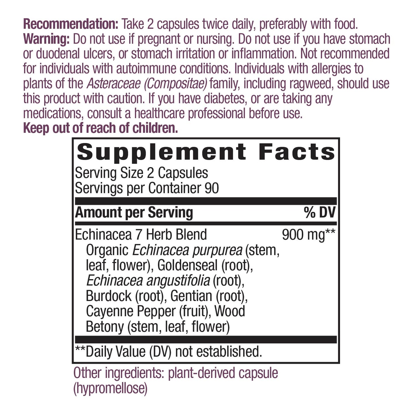 Nature's Way Echinacea-Goldenseal, 900 mg per serving, 7 Herb Blend, Non-GMO Project Verified, 180 Vegetarian Capsules, Pack of 2