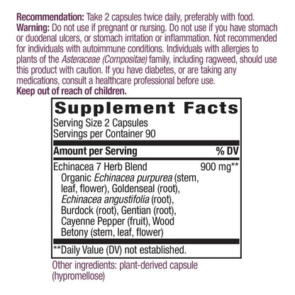 Nature's Way Echinacea-Goldenseal, 900 mg per serving, 7 Herb Blend, Non-GMO Project Verified, 180 Vegetarian Capsules, Pack of 2