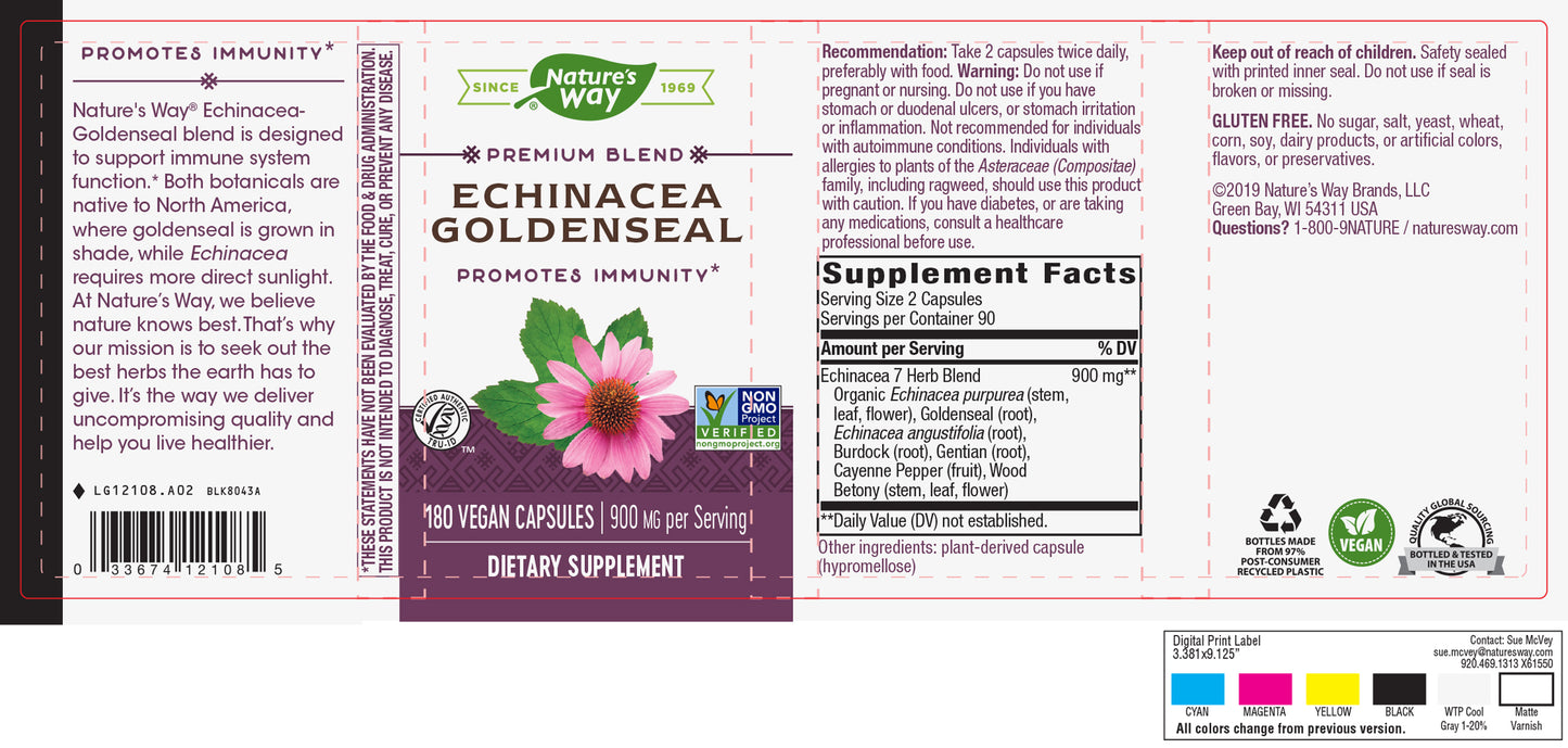 Nature's Way Echinacea Goldenseal, 900 mg per serving, 180 Capsules