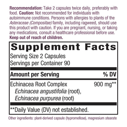 Nature's Way Echinacea Root Complex 450 mg per Capsule, 180 Vegetarian Capsules (2 Pack)