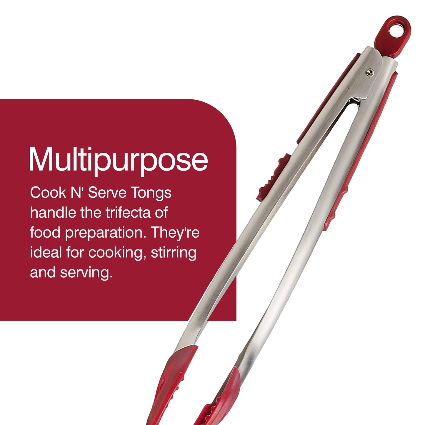 Zyliss Cook N Serve Silicone and Stainless Steel Tongs, 13-Inch, Red