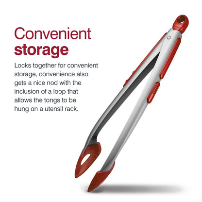 Zyliss Cook N Serve Silicone and Stainless Steel Tongs, 13-Inch, Red