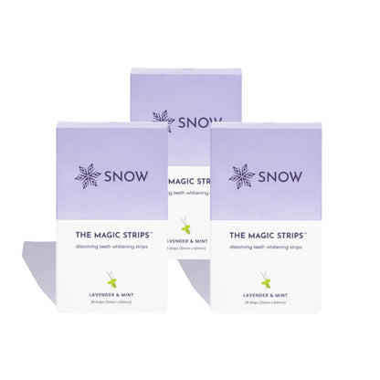 SNOW The Magic Strips - Safe for Enamel Dissolving Teeth Whitening Strips - Mess-Free Portable Teeth Whitener for Oral Care with Lavender & Mint Flavor, Whitening Strips for Teeth, 3 Packs (28 Strips)