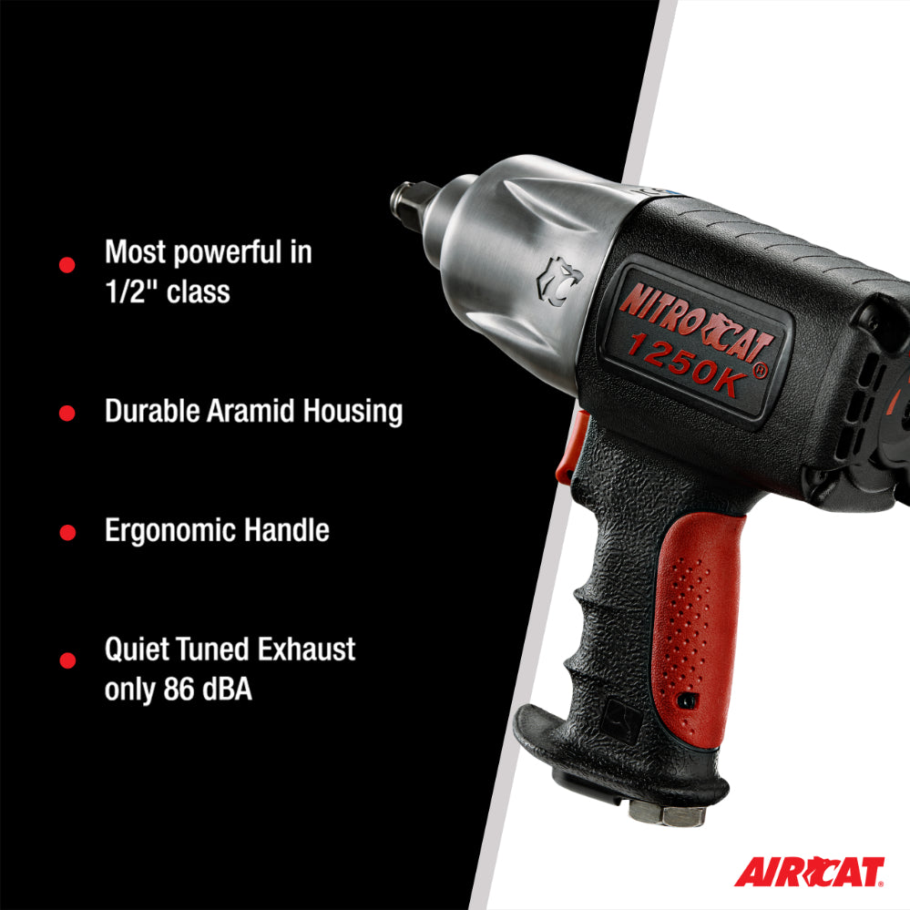 AIRCAT 1250-K 1/2-Inch Nitrocat Kevlar and Composite Twin Clutch Impact Wrench 1300 ft-lbs