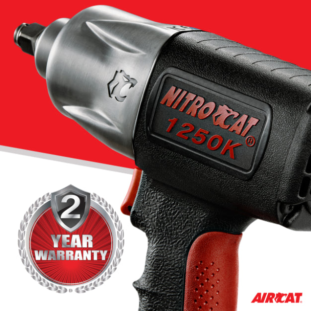 AIRCAT 1250-K 1/2-Inch Nitrocat Kevlar and Composite Twin Clutch Impact Wrench 1300 ft-lbs