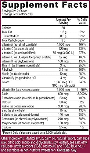 Bariatric Advantage Multi Chewy Bite, Soft Chew Multivitamin for Bariatric Surgery Patients Including Gastric Bypass and Bariatric Sleeve - Black Grape Flavor, 60 Count