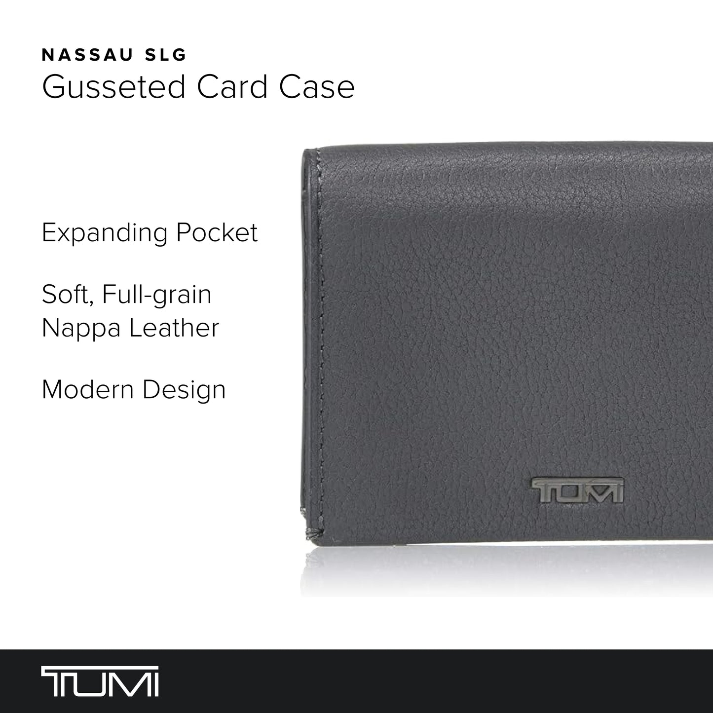 TUMI - Nassau Gusseted Card Case - Card Holder Wallet for Men & Women - With ID Window - Nappa Leather Material - Grey Texture