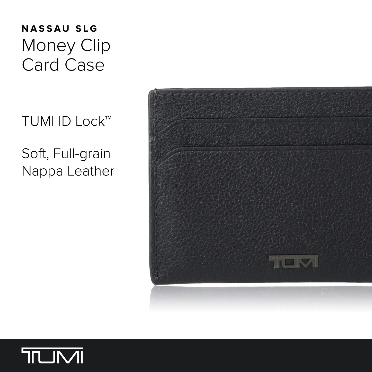 TUMI - Nassau Money Clip Card Case Wallet - Slim Card Holder Wallet for Men & Women - Nappa Leather Material - Textured Black