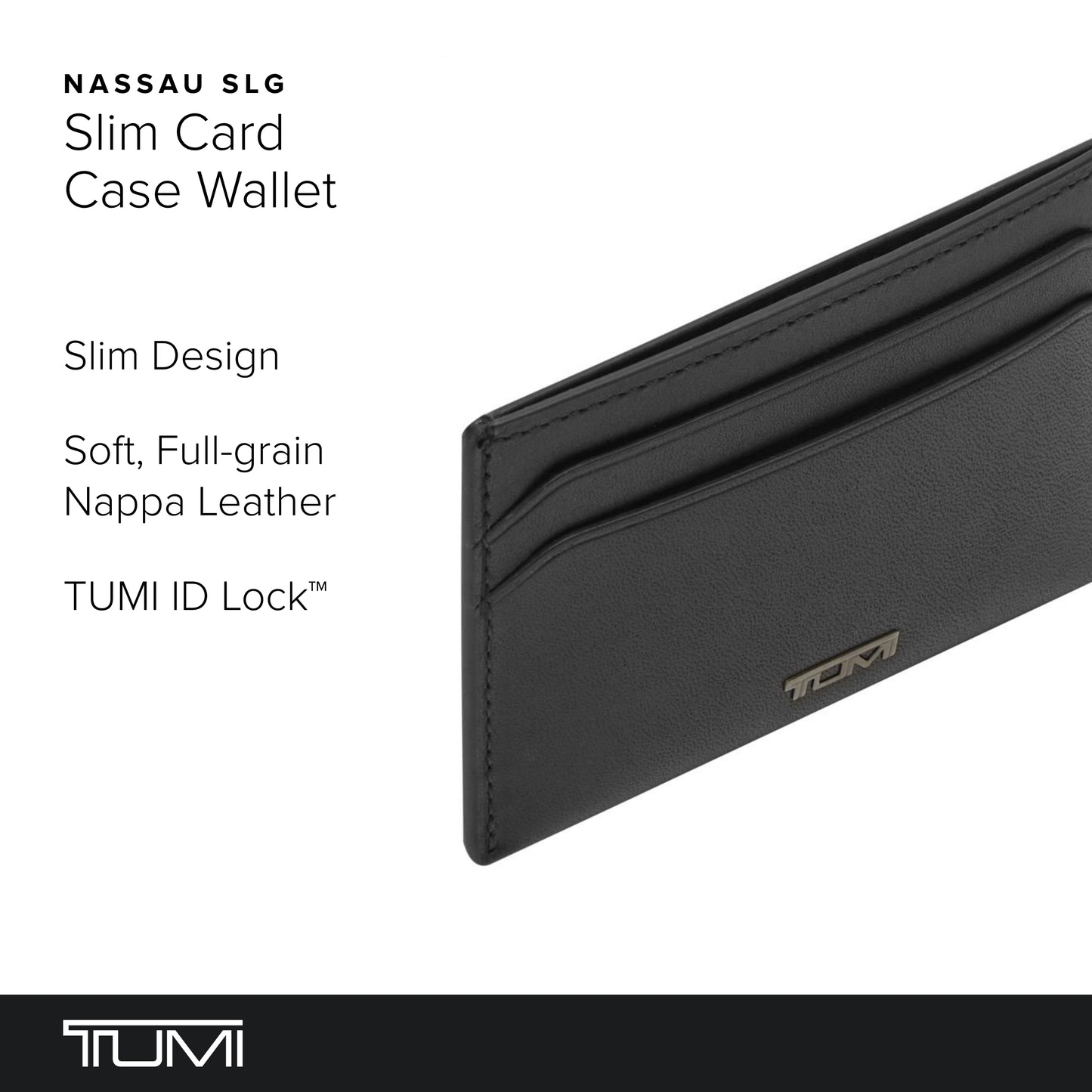 Tumi Card Case, Official, Authentic Nassau SLG Slim Card Case, Black Smooth, One Size
