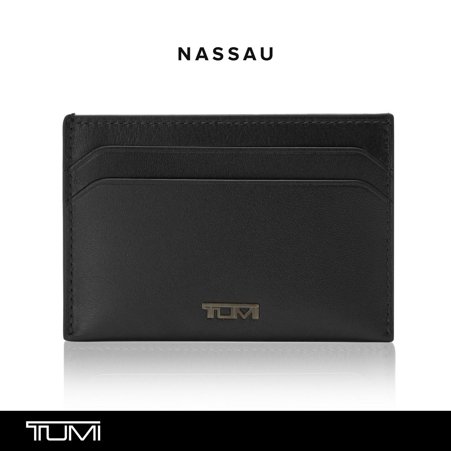 Tumi Card Case, Official, Authentic Nassau SLG Slim Card Case, Black Smooth, One Size