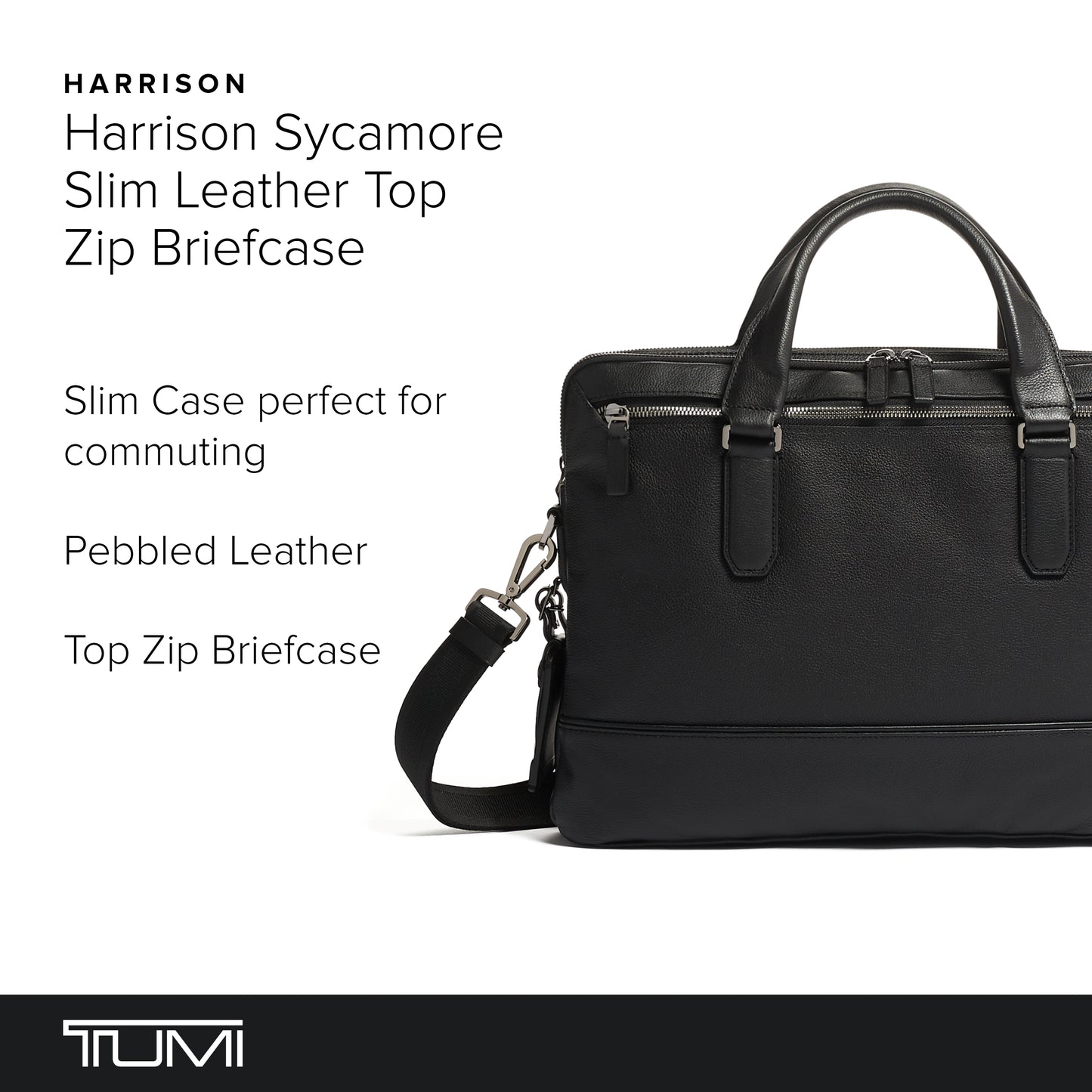 TUMI Harrison Sycamore Slim Brief - 14-Inch Laptop Briefcase - Professional Business Briefcase with Removable Shoulder Strap - Black Leather