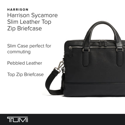 TUMI Harrison Sycamore Slim Brief - 14-Inch Laptop Briefcase - Professional Business Briefcase with Removable Shoulder Strap - Black Leather