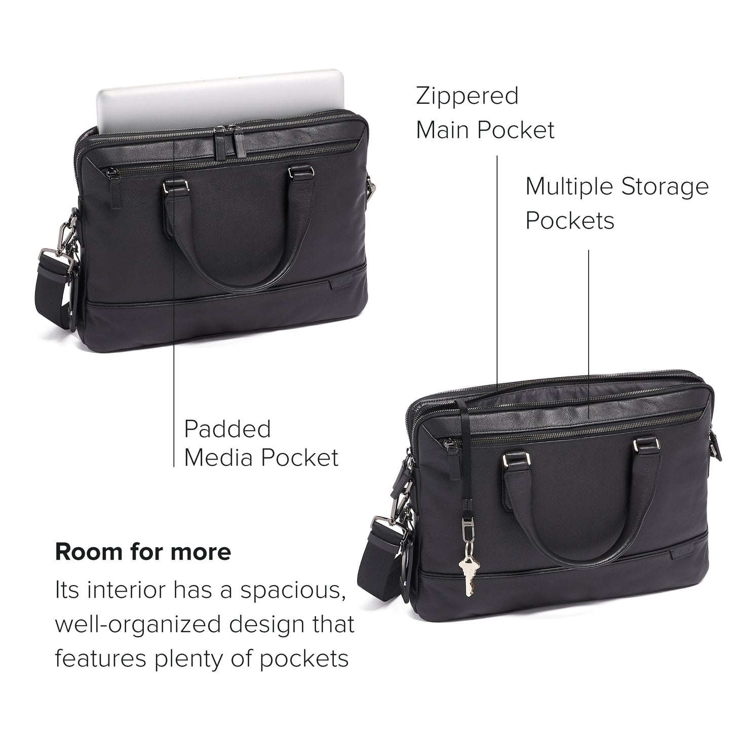 TUMI Harrison Sycamore Slim Brief - 14-Inch Laptop Briefcase - Professional Business Briefcase with Removable Shoulder Strap - Black Leather