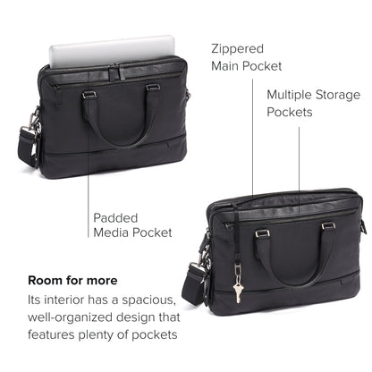 TUMI Harrison Sycamore Slim Brief - 14-Inch Laptop Briefcase - Professional Business Briefcase with Removable Shoulder Strap - Black Leather