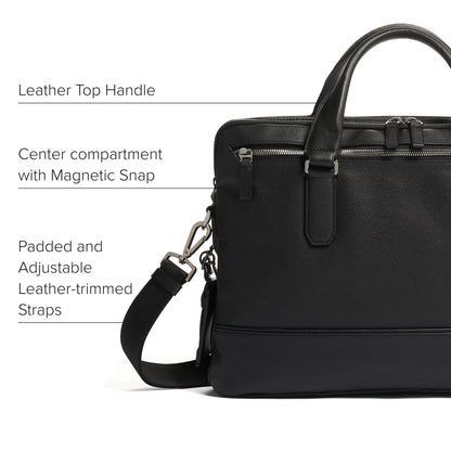 TUMI Harrison Sycamore Slim Brief - 14-Inch Laptop Briefcase - Professional Business Briefcase with Removable Shoulder Strap - Black Leather
