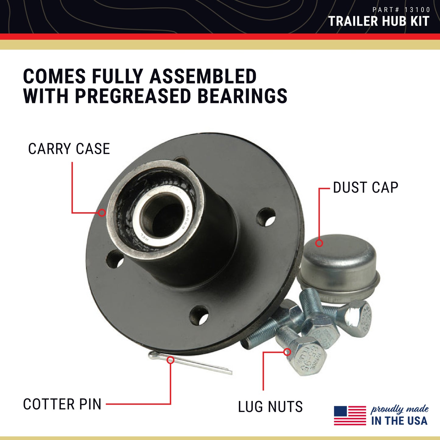 CE Smith - Trailer Hub Kit - Boat Trailer Hub Kit for Trailer Accessories - 1" Tapped; 4 Studs with 4" Bolt Diameter