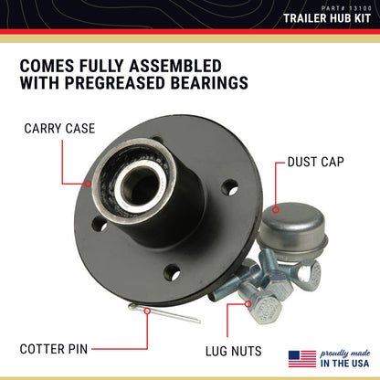 CE Smith - Trailer Hub Kit - Boat Trailer Hub Kit for Trailer Accessories - 1" Tapped; 4 Studs with 4" Bolt Diameter