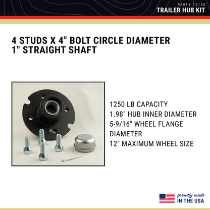 CE Smith - Trailer Hub Kit - Boat Trailer Hub Kit for Trailer Accessories - 1" Tapped; 4 Studs with 4" Bolt Diameter