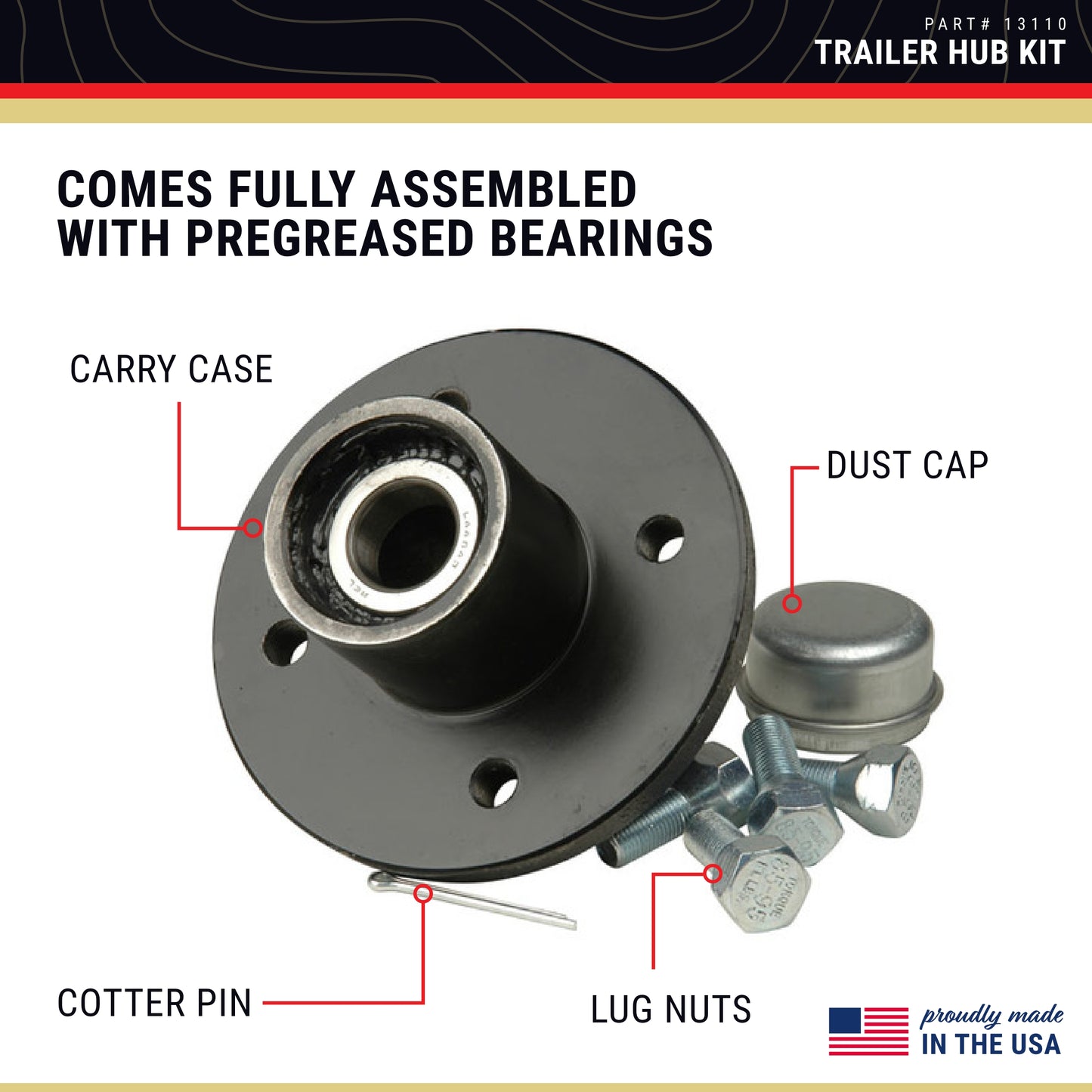 CE Smith - 13110 Trailer Hub Kit - 1‚Äù Spindle and 4 Studs x 4‚Äù Diameter - Boat Trailer Hub Kit - 1250-lb Capacity