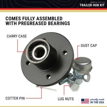 CE Smith - 13110 Trailer Hub Kit - 1‚Äù Spindle and 4 Studs x 4‚Äù Diameter - Boat Trailer Hub Kit - 1250-lb Capacity