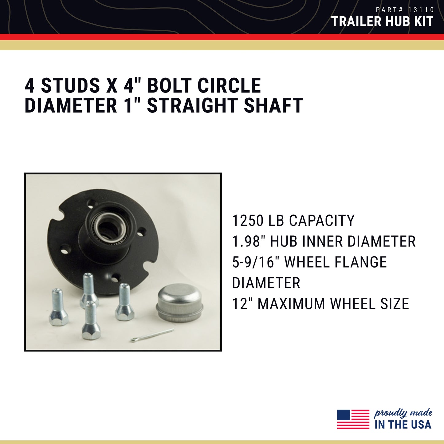 CE Smith - 13110 Trailer Hub Kit - 1‚Äù Spindle and 4 Studs x 4‚Äù Diameter - Boat Trailer Hub Kit - 1250-lb Capacity