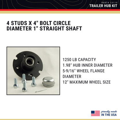 CE Smith - 13110 Trailer Hub Kit - 1‚Äù Spindle and 4 Studs x 4‚Äù Diameter - Boat Trailer Hub Kit - 1250-lb Capacity