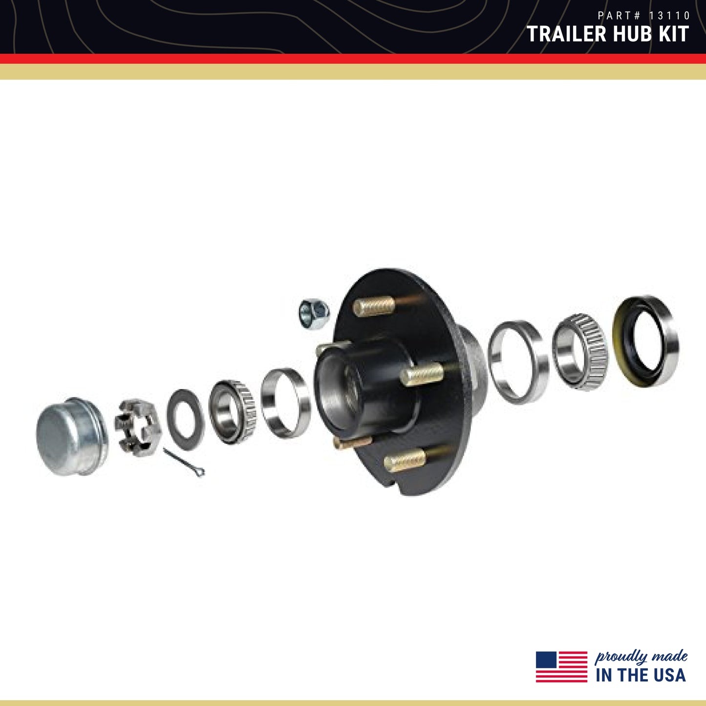 CE Smith - 13110 Trailer Hub Kit - 1‚Äù Spindle and 4 Studs x 4‚Äù Diameter - Boat Trailer Hub Kit - 1250-lb Capacity