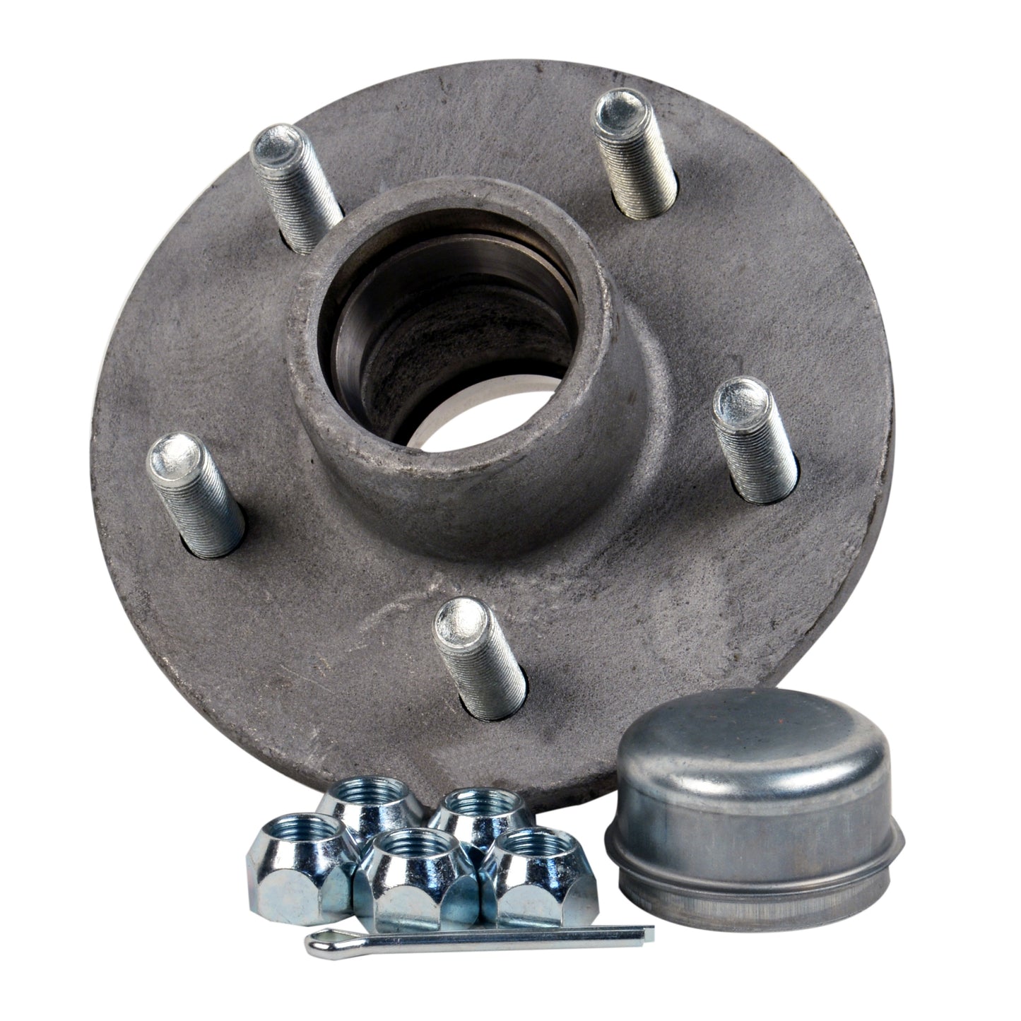 CE Smith - Galvanized Trailer Hub Kit - 1" Shaft, 5 x 4.5" Stud - Includes Lug Nuts and Cotter Pin - Silver