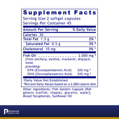 Premier Research EPA/DHA Marine Softgels, Supports Heart and Joint Health, Dietary Supplement, 90 Softgel Capsules