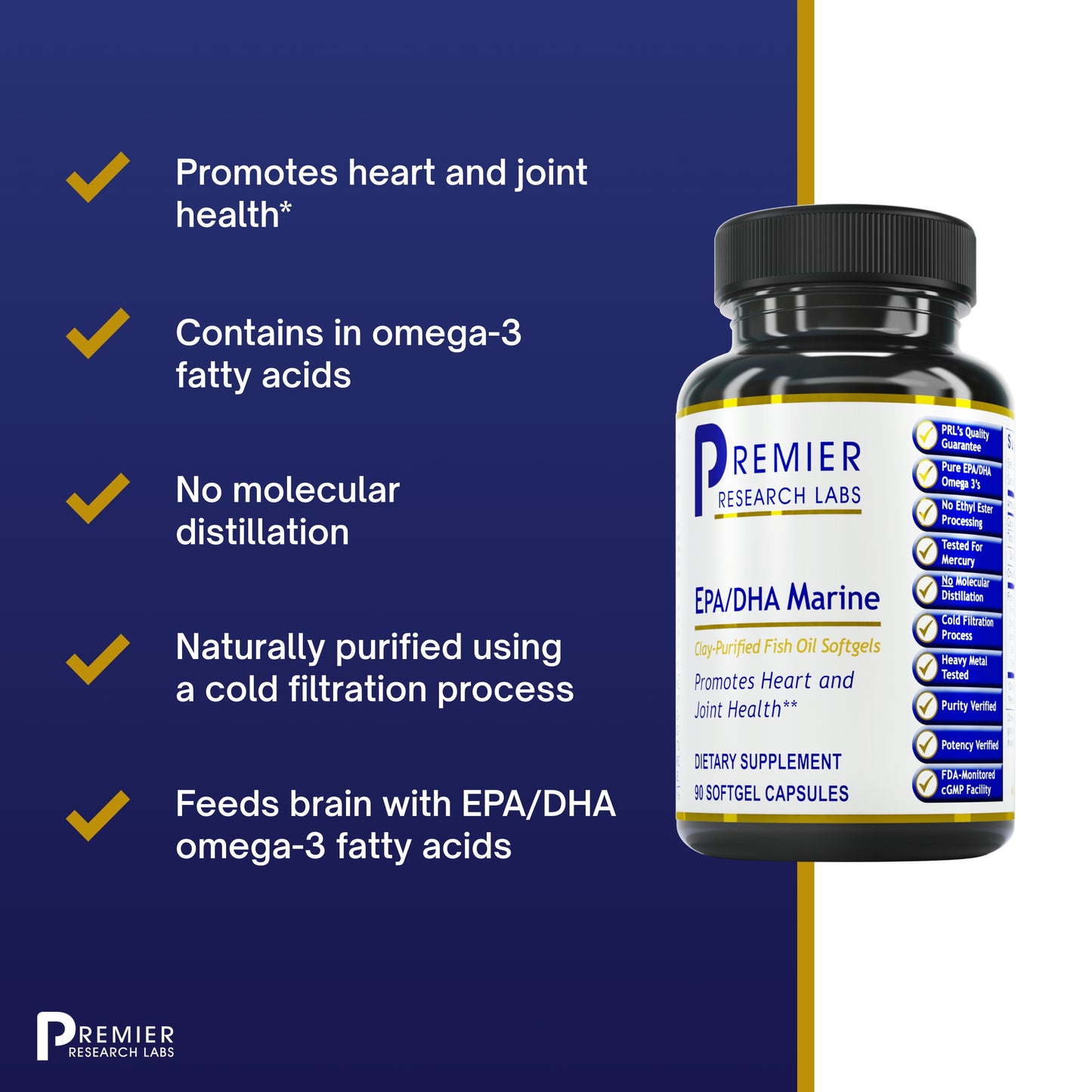 Premier Research EPA/DHA Marine Softgels, Supports Heart and Joint Health, Dietary Supplement, 90 Softgel Capsules